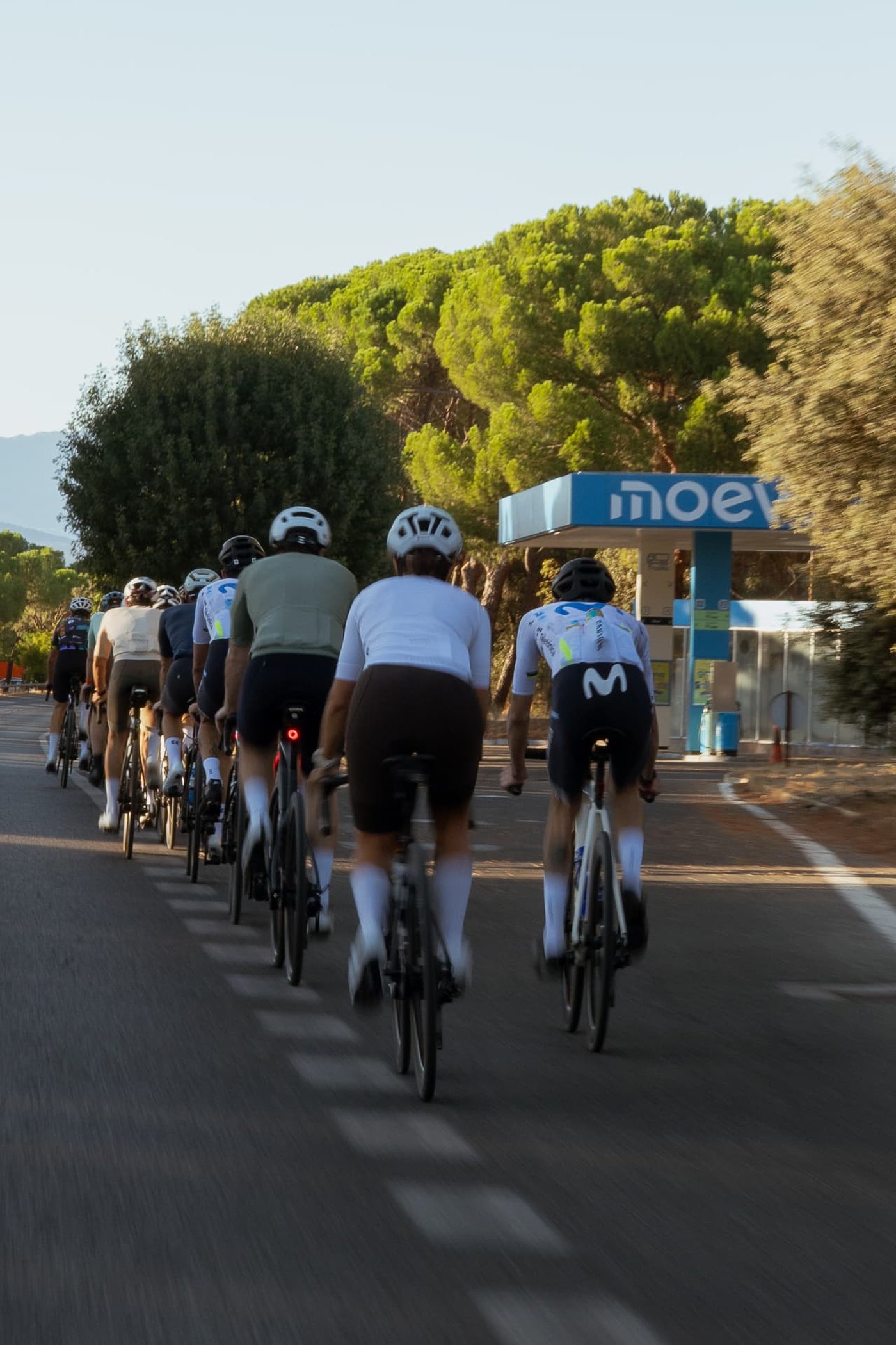 Grupo ciclista compartiendo carretera